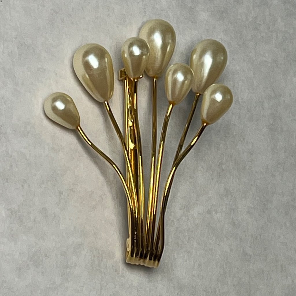 Vintage Napier Gold White Faux Pearl Spray Floral Style Brooch Pin 21$